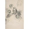 thumbnail image 2 of Félicien Rops 13x18 Black Ornate Wood Framed Double Matted Museum Art Print Titled - Sketches of Six Heads in Profile, 2 of 5