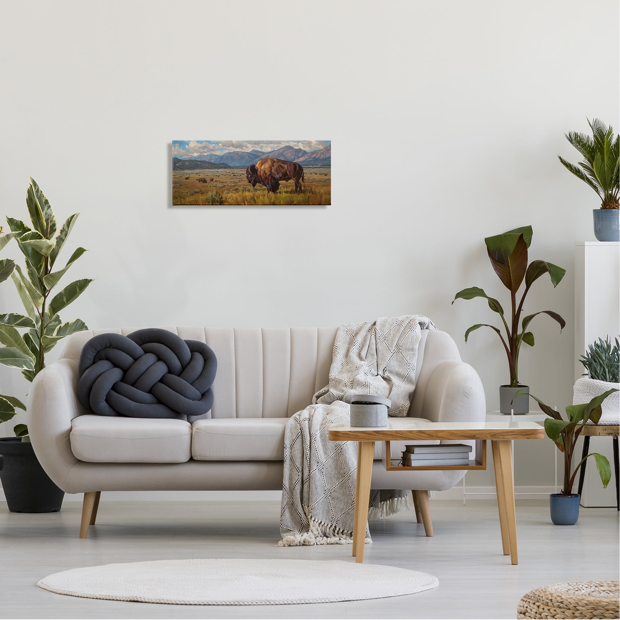Stupell Industries Bison Grazing in Valley Animals & Insects Painting Gallery Wrapped Canvas Print Wall Art, 24 x 10