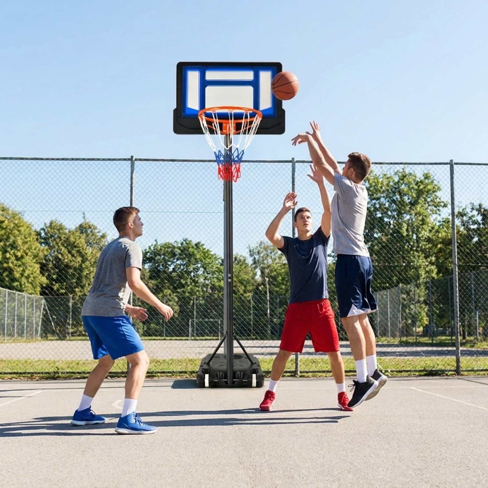 Airfind Portable Basketball Hoop with Adjustable Height 4.3 to 8.2 ft Range and Fillable Stabilizing Base and Wheels for Outdoor Driveway Play, Blue