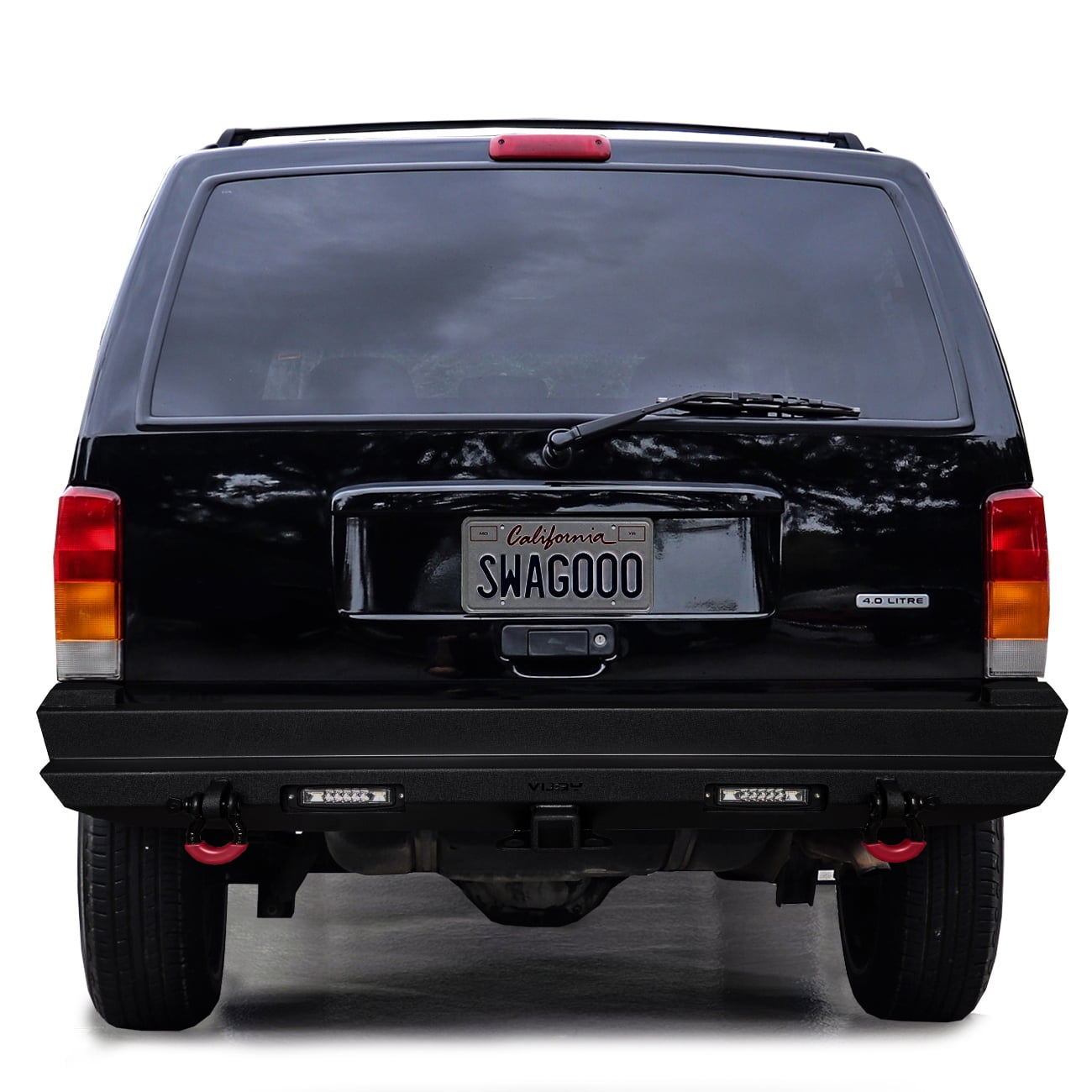 Vijay Compatible with 1984-2001 Jeep Cherokee XJ Front and Rear Bumper Textured Black Steel with Light and D-ring