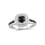 JewelersClub 1.00 Carat T.W. Black And White Diamond Sterling Silver Cushion Shape Ring