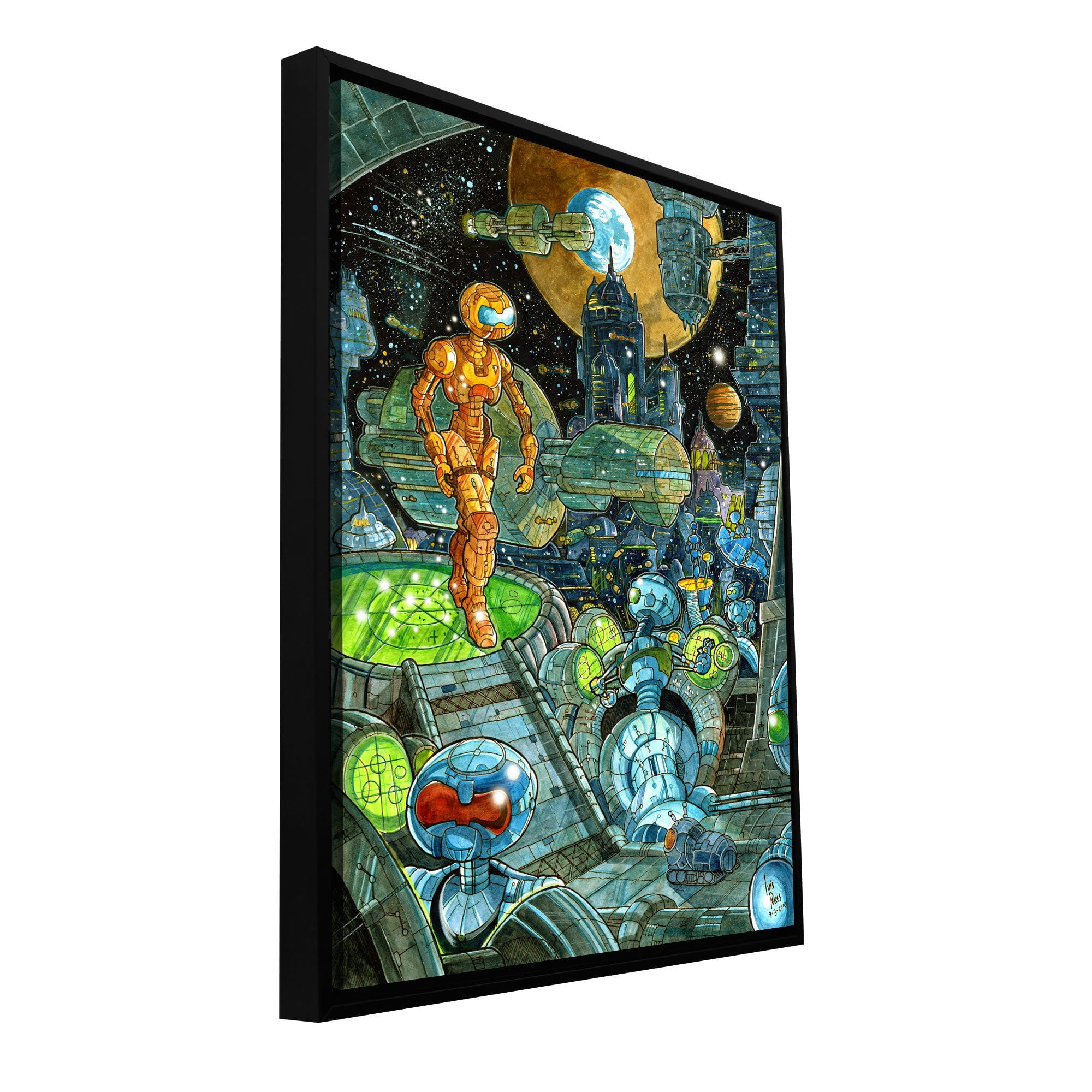 Luis Peres "Robots" Floater-Framed Gallery-Wrapped Canvas