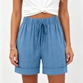 thumbnail image 4 of Women's Rolled Hem Linen Bermuda Shorts Elastic High Waist Drawstring Casual Loose Fit Summer Comfy Shorts Holiday Short Pants, 4 of 4
