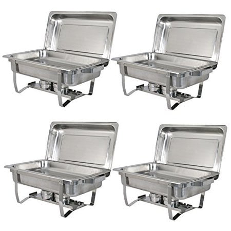 4 PACK CATERING STAINLESS STEEL CHAFER CHAFING DISH SETS 8 QT FULL SIZE BUFFET 