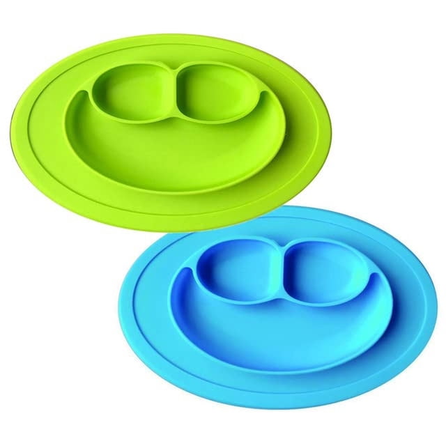 Kit de Platos y Baberos de Silicona Dara Baby Azul Verde Antideslizantes para Bebé