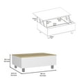 thumbnail image 6 of Aran Lift Top Coffee Table | White & Light Oak | 31.5" Wide | Hidden Storage | Workspace | Caster Wheels | Particle Board | Living Room Furniture, 6 of 7
