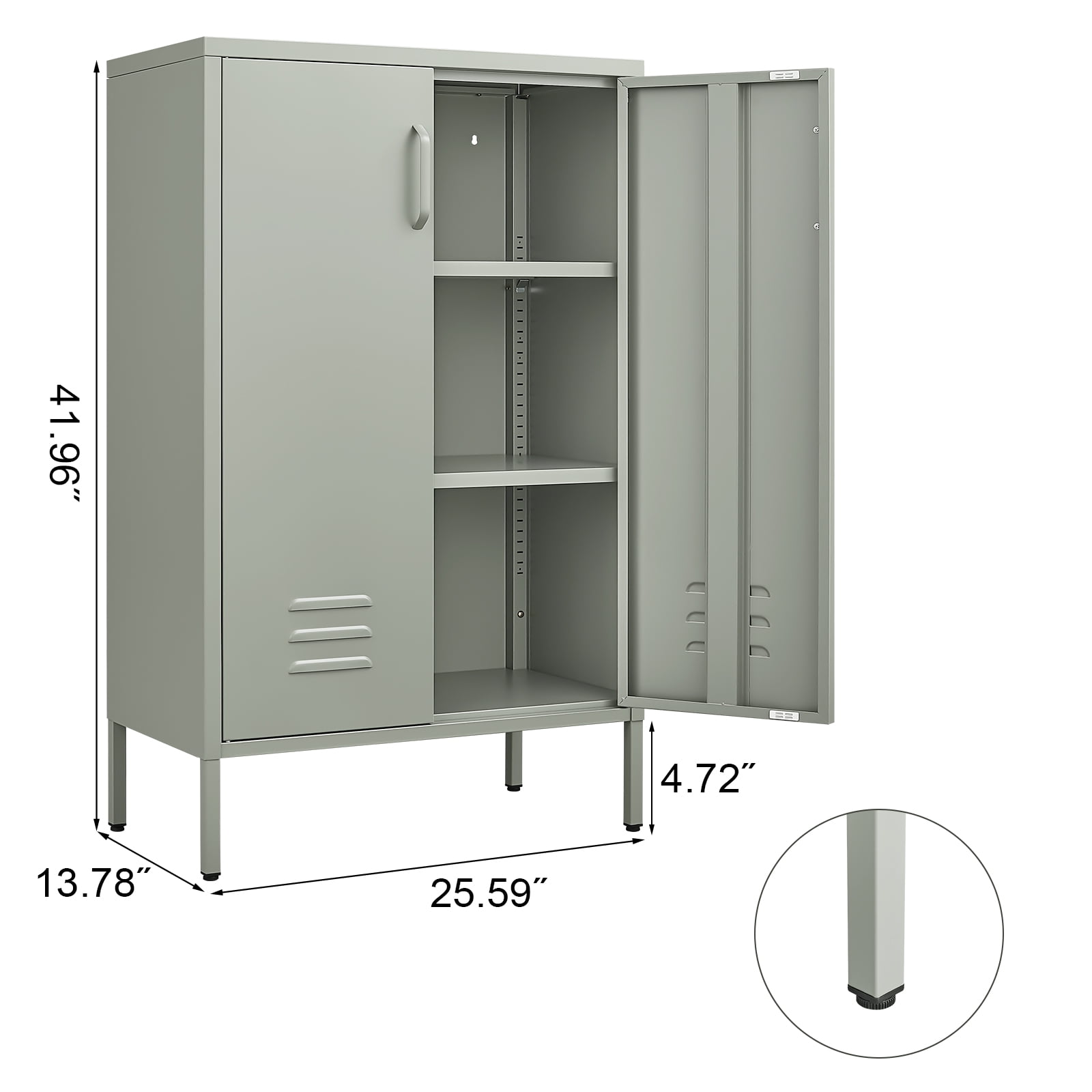 Marcree Green Metal Cabinet,2 Door Accent Cabinet,Metal Locker Cabinet with Legs,Sideboard Cabinet with Adjustable Shelves,Locker Storage Cabinet for Living Room,Entryway