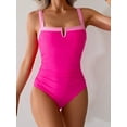 thumbnail image 6 of Women'S One Piece Swimsuits Color Block Slimming Tummy Control Bathing Suit V Full Coverage Swimwear Rose Powder S, 6 of 9