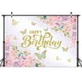thumbnail image 3 of 9x6FT Pink Floral Butterfly Backdrop - Happy Birthday Banner for Girls & Women, Party Background Decor for Cake Table, Photo Booth Wall, 3 of 5