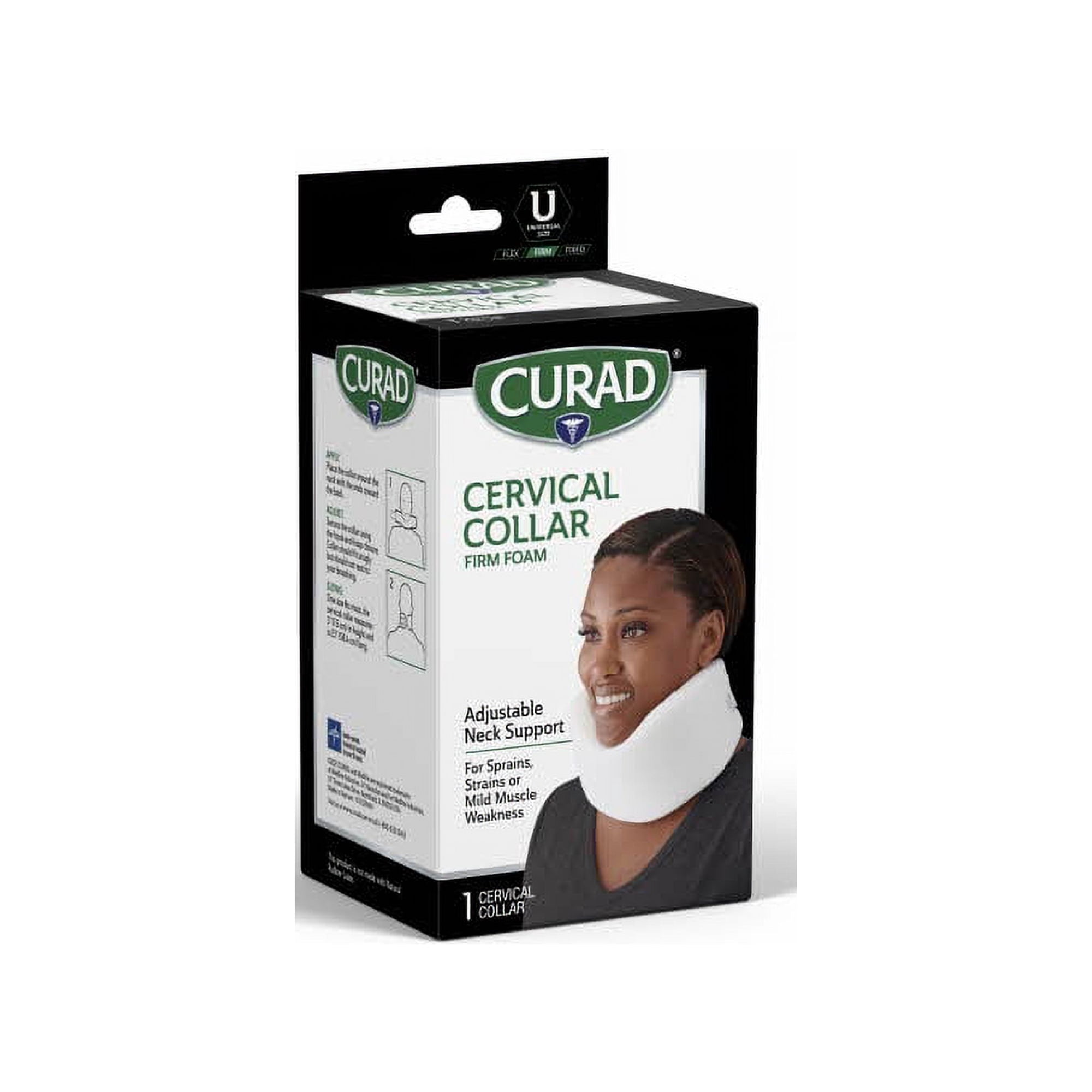 CURAD Cervical Collar, Firm Foam Collar, Neck Support for Strains & Sprains, Universal Size, White, 1 Count
