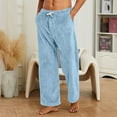 thumbnail image 2 of Godokuleh Mens Flannel Pajama Pants Fuzzy Soft Lounge Pants with Pockets Solid Color Christmas Pajamas Sleep Fleece Pj Bottoms Light Blue 2XL, 2 of 5