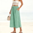 thumbnail image 2 of Admvng Women's Striped Wide Leg Elastic High Waist Pockets Culottes Copped Pants, 2 of 7
