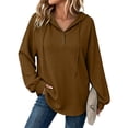 thumbnail image 2 of MLCDZ Hoodies for Women Button Drawstring Long Sleeve Hooded Casual Sweatshirt Fall Loose Fit Lightweight Outdoor Activities Sports Tops, 2 of 7