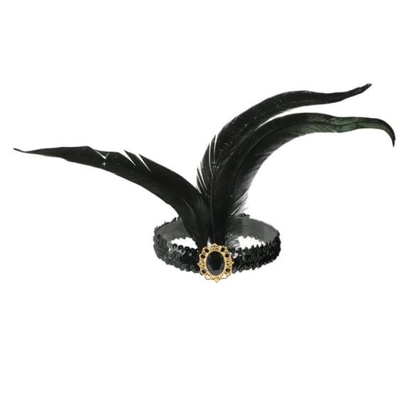 Unique Bargains 1 Pc Headband Feather Sequins Hairband for Women Black