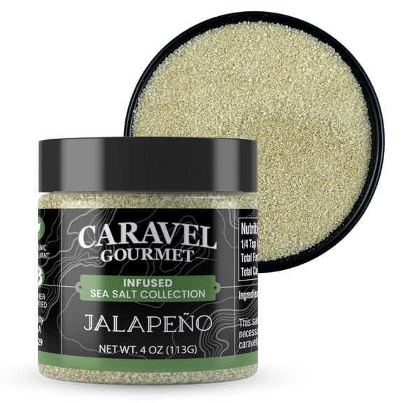 Caravel Gourmet Jalapeno Sea Salt - Sea Salt Blended with Jalapeno Pepper - Spicy, All-Natural, Kosher, No MSG, Non-GMO - for Cooking, Finishing & Mexican Dishes, 4 oz