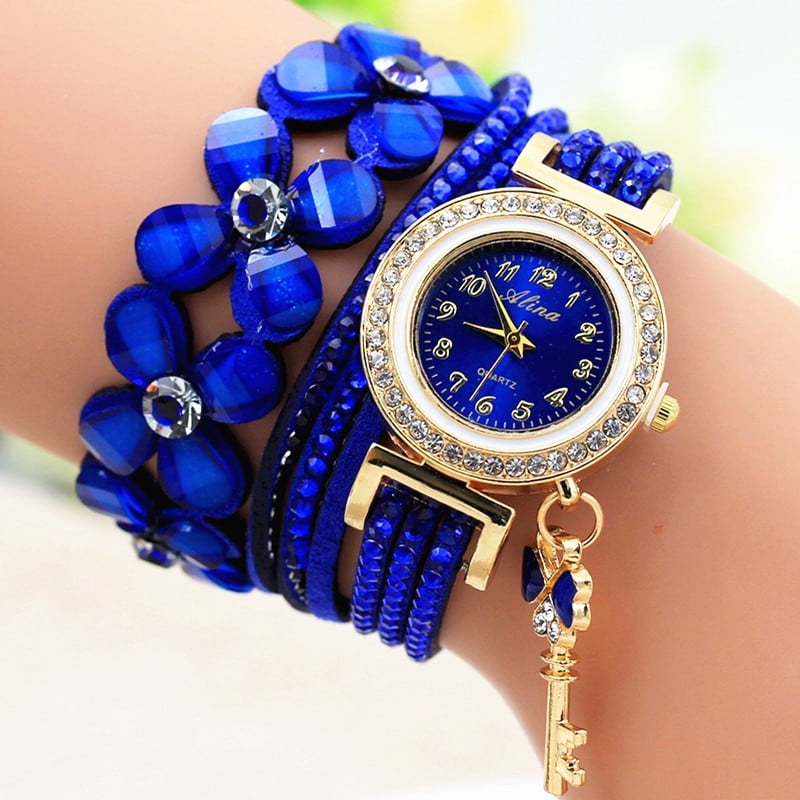 Shenmo Fashion Chimes Diamond Leather Bracelet Lady Womans Wrist Watch Wrist Watch For Elderly Watches For Seniors Women Women Watch Leather Band Blu