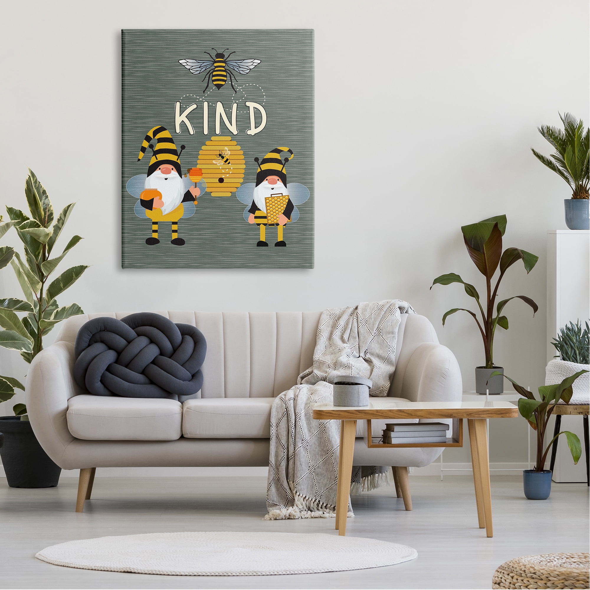 Stupell Industries Clever Be Kind Garden Gnomes Bumble Bees Buzzing Canvas Wall Art, 36 x 48, Design by Linda Birtel