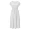 thumbnail image 4 of YuXingFu Cotton Dresses for Women Midi Maxi Crew Neck Plus Size Womens Dress Short Sleeve for Vacation Long Casual Summer White S, 4 of 7