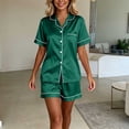 thumbnail image 5 of FAIWAD Satin Pajamas for Women Short Sleeve Sleepwear Pjs Sets 2 Piece Button Down Loungewear Matching Shorts, 5 of 7