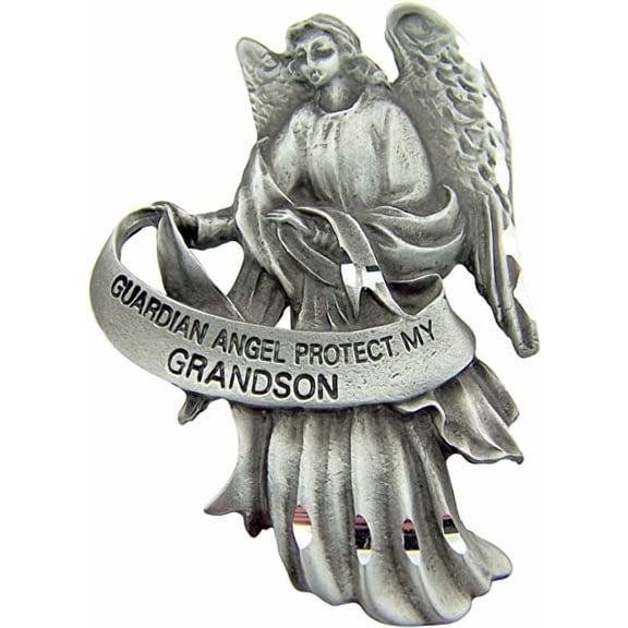 Religious Gift 2 1/2" Antique Finish Pewter Guardian Angel Protect My Grandson Auto Car Visor Clip Travel Protection