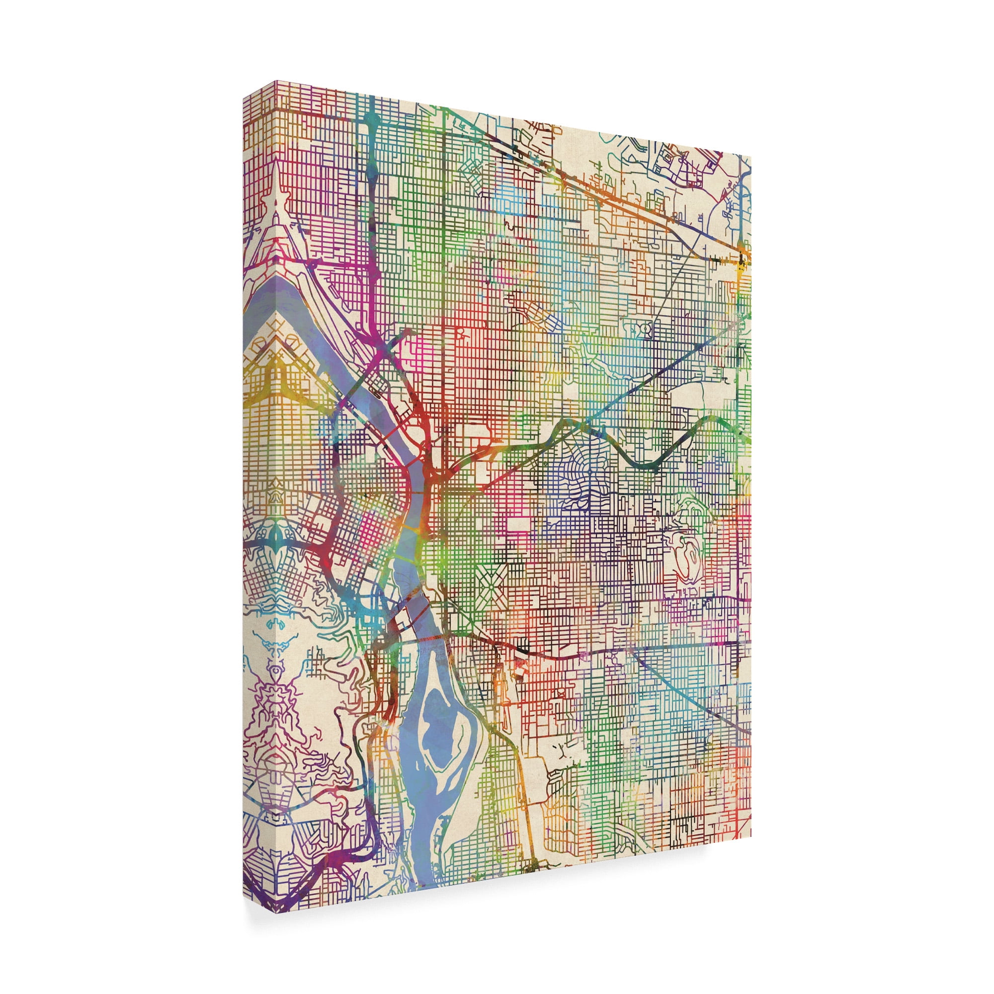 Trademark Fine Art 'Portland Oregon City Map III' Canvas Art by Michael Tompsett