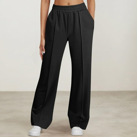ClodeEU Women s Wide Leg Palazzo Pants Pleated Textured Comfy Lounge Baggy Trousers Black Womens Plus XXL