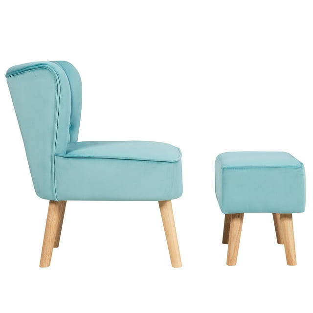 Patiojoy Chair Ottoman Set Modern Curved Tufted Sofa Chair Set with Velvet Upholstery Green