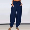 thumbnail image 2 of Xihbxyly Linen Pants for Women Womens Pants Cotton Linen Long Lounge Pants Drawstring Back Elastic Waist Pants Casual Trousers with Pockets, Navy, XXL My Recent Orders #2, 2 of 6
