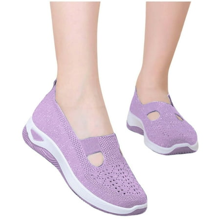 Ballet Flats for Women Round Toe Mary Jane Shoes Comfortable Dressy Women Flats Adjustable Straps Washable Knit Slip On Shoes Pink 7.5