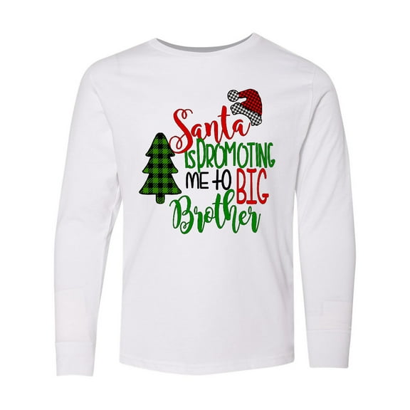 Inktastic Santa is Promoting Me to Big Brother Green Plaid Tree Long Sleeve Youth T-Shirt