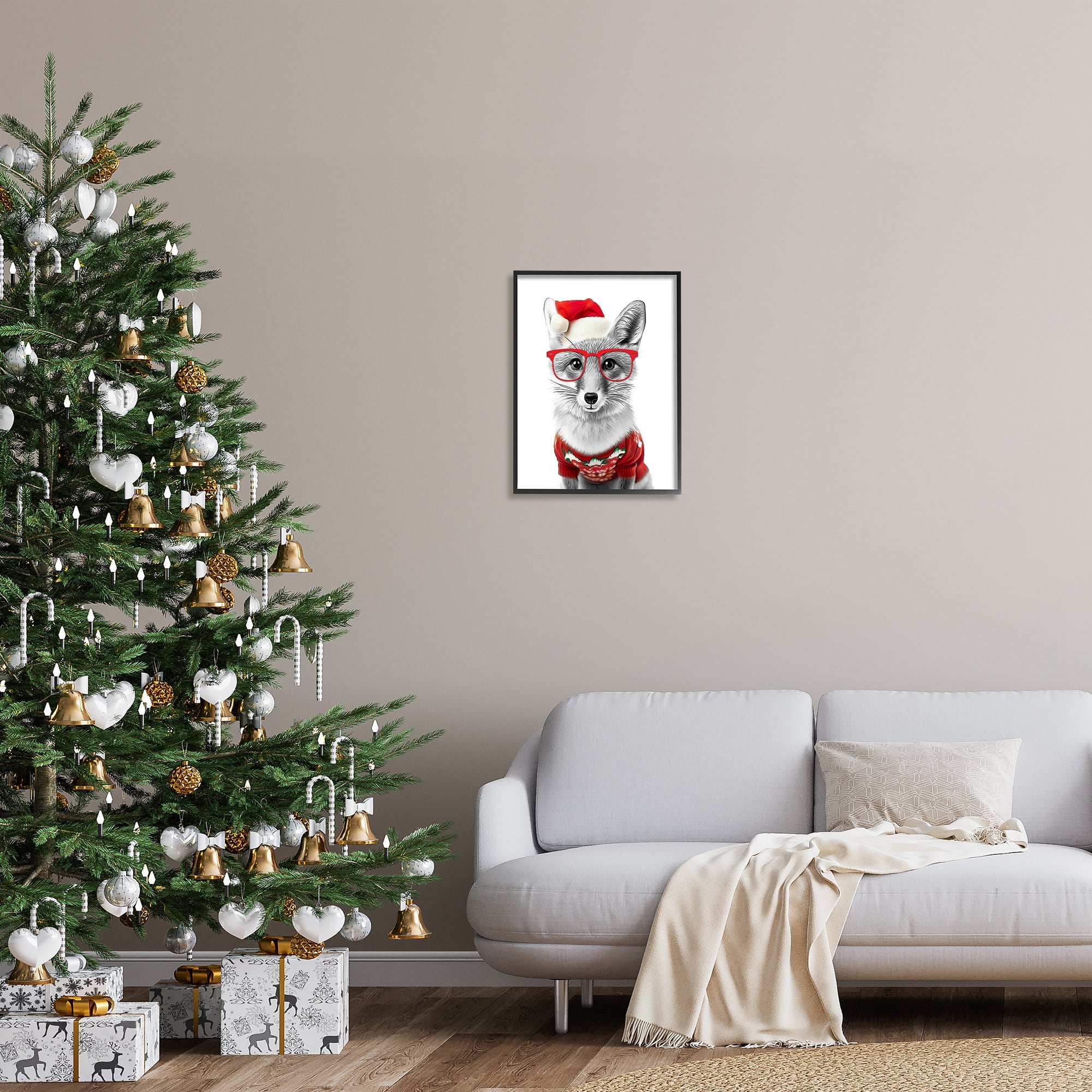 Stupell Industries Fox in Holiday Clothes Holiday Painting Black Framed Art Print Wall Art, 16 x 20