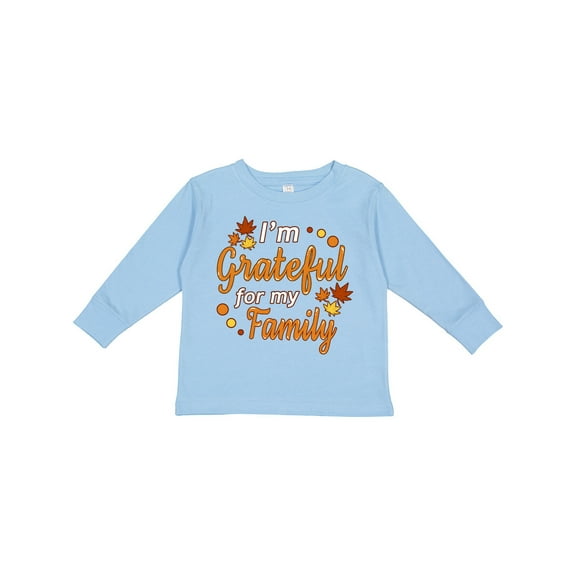 Inktastic I'm Grateful for My Family in Orange with Fall Leaves Boys or Girls Long Sleeve Toddler T-Shirt