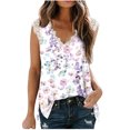 thumbnail image 1 of Blusa de encaje sin mangas con cuello en V para mujer de moda Camiseta con estampado floral Tops sueltos Pompotops hkajfhjk463883, 1 of 5