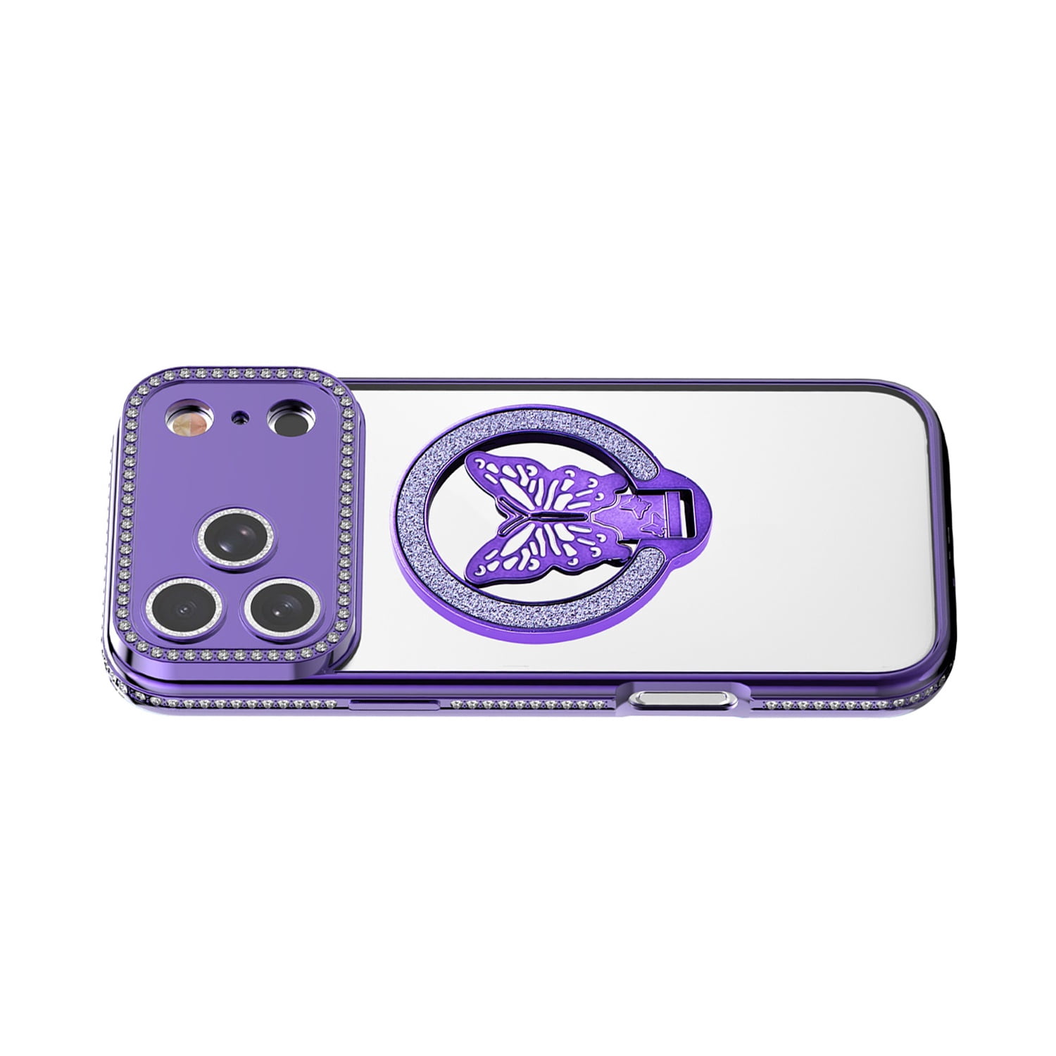 Elegant Glitter Butterfly Stand Case for iPhone 17 Pro Max - Purple