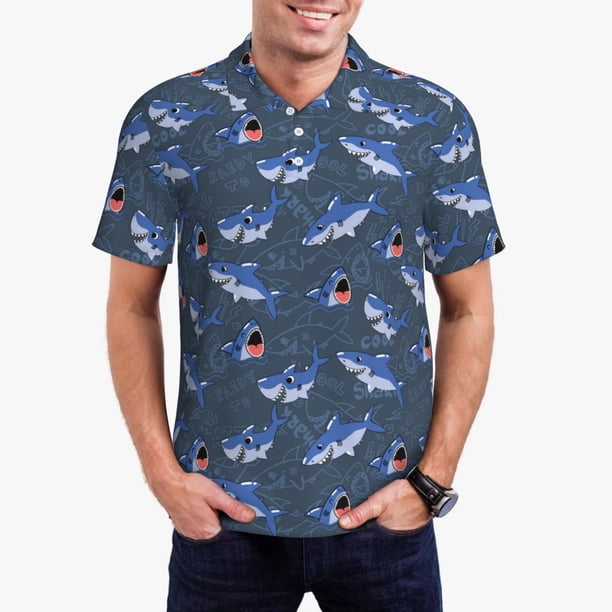 Balery Cartoon Shark Camisa Polo de Hombre con Estampado, de Manga Corta y Tejido Medio, Camisa Tipo Golf Polo-Medium