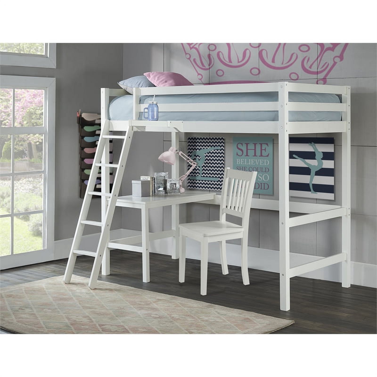 Hillsdale Furniture Kids and Teen Caspian Twin Loft Bed with Desk, Chair and Hanging Tray Nightstand, White - image 2 of 3