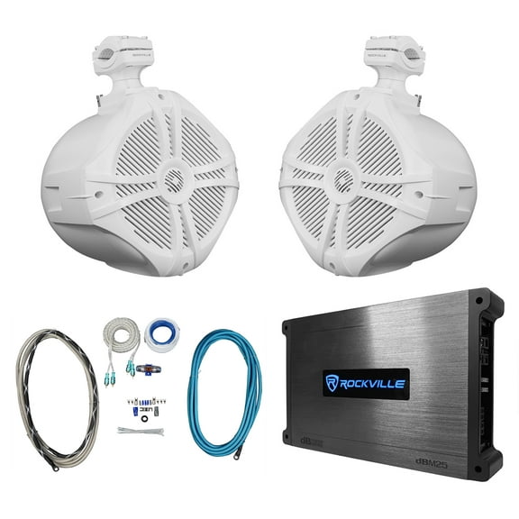 (2) Rockville RWB90W White 8" Marine Wakeboard Swivel Tower Speakers Amplifier