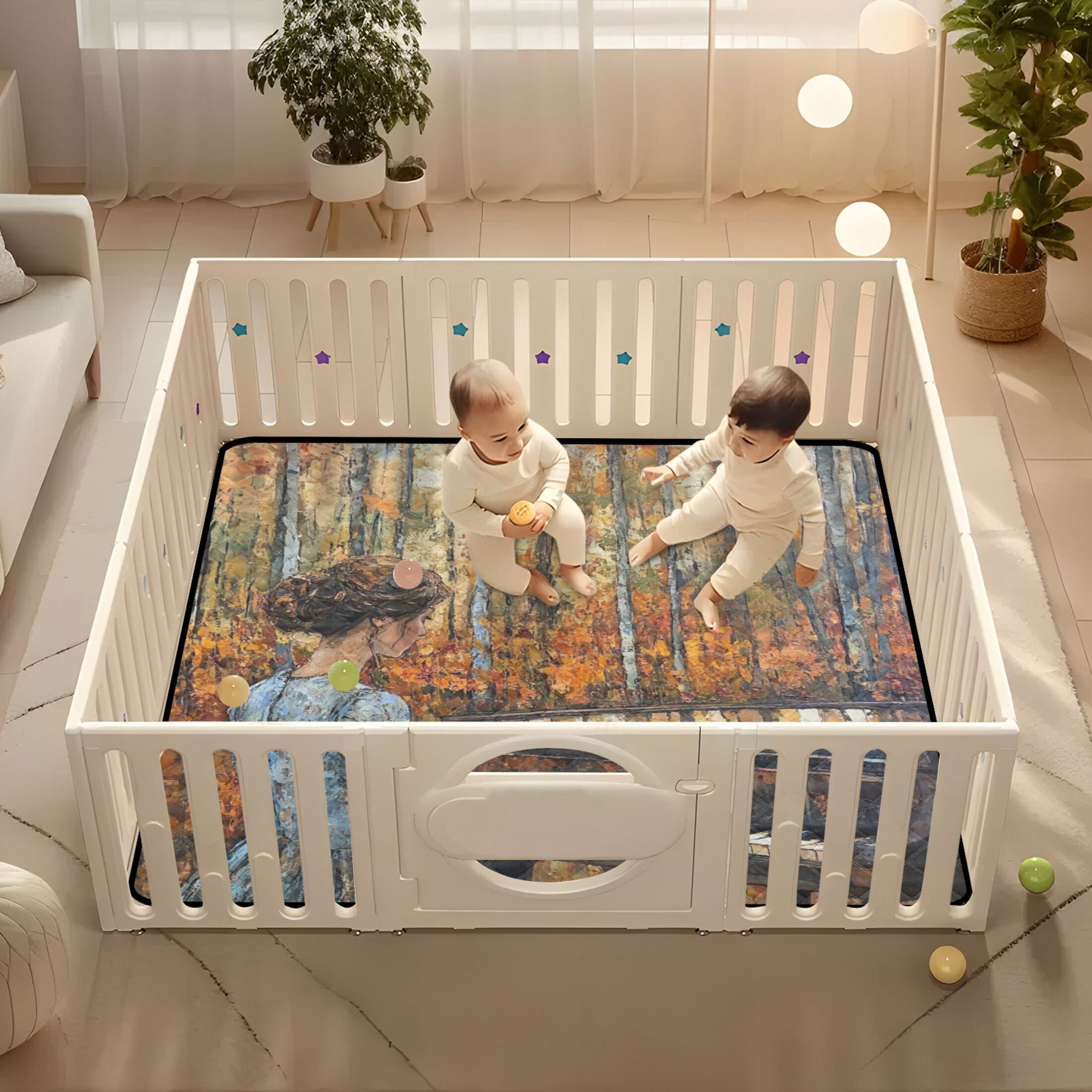 WOBOGO The Lass Plays The Piano Baby Playmats Extra Large Waterproof Rollable Activity Pads for Toddlers 50×50inch