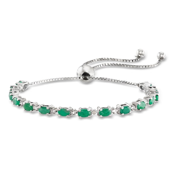 Ross-Simons 4.50 ct. t.w. Emerald Bolo Bracelet With Diamond Accents in Sterling Silver, Women's, Adult