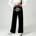 thumbnail image 2 of Girls Loose Wide Leg Sweatpants With California Letter Print Casual Straight Leg Pants Black 4 Y-5 Y, 2 of 4