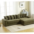 thumbnail image 6 of Green Corduroy L-Shaped Sectional Sofa Couch with Chaise and 8 Pillows, 6 of 10