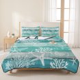 thumbnail image 3 of Queen Quilt Set 90''x96'', Teal Coastal Beach Lightweight Bedspread Coverlet Set with 2 Pillow Shams, Nautical Starfish Coral Vintage Wooden Breathable All Season Quilt Bedding for Bedroom/Guest Room, 3 of 9