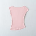thumbnail image 5 of Women's Fashion Tops Cap Sleeve Hollow out Solid Color Cotton Tee Slim Fitted Tunic Tops Soft Comfy Clothes (S, Pink), 5 of 6