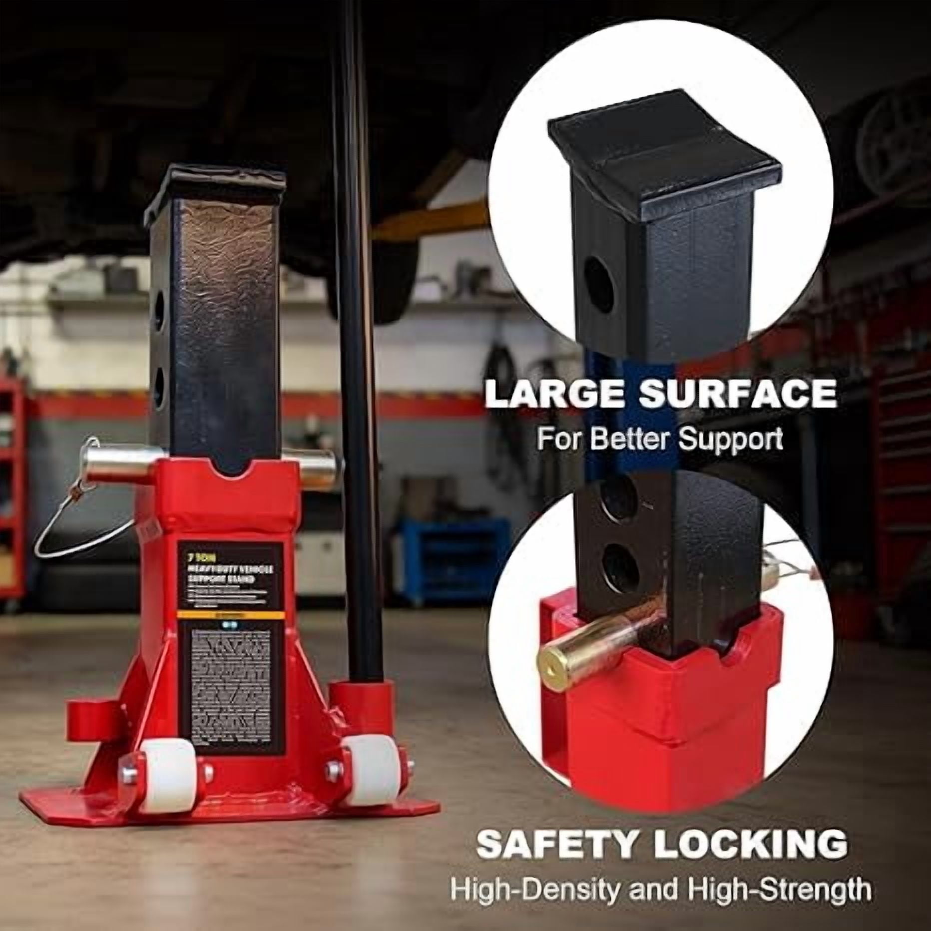 JACK BOSS Heavy Duty 7 Ton (14,000 lbs) Jack Stands with 2 Casters and Handle, Easily Moveable Car Lift Stands for Vehicles, Red