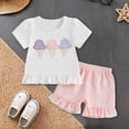 thumbnail image 2 of Kaprioy Toddler Baby Girl Little Girls Clothes Toddler Baby Girls Summer Clothes Smocked Short Sleeve T-Shirt Tops Ruffled Plaid Short Sets Cute Outfits 2Pcs, 2 of 6