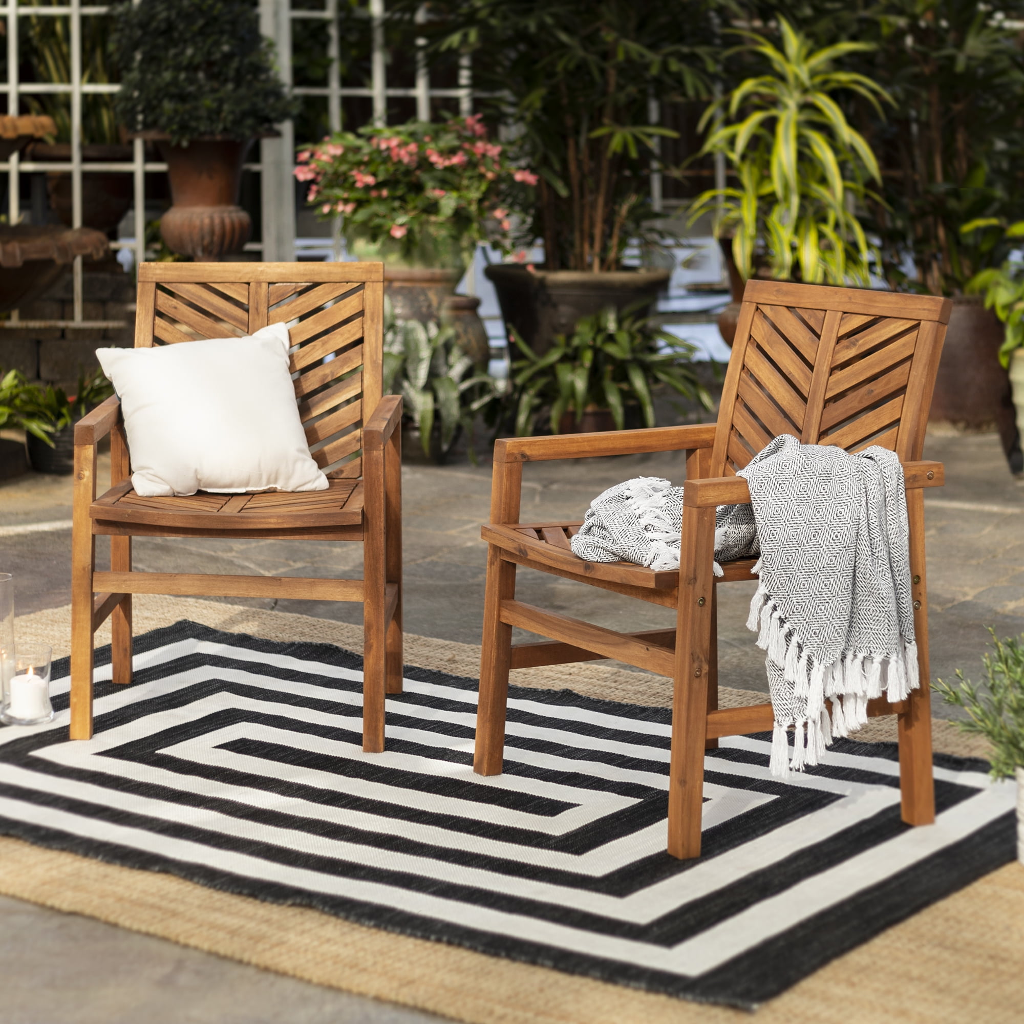 Manor Park Brown Chevron Outdoor Wood, Manor Park Outdoor Wood Patio Chairs With Cushions