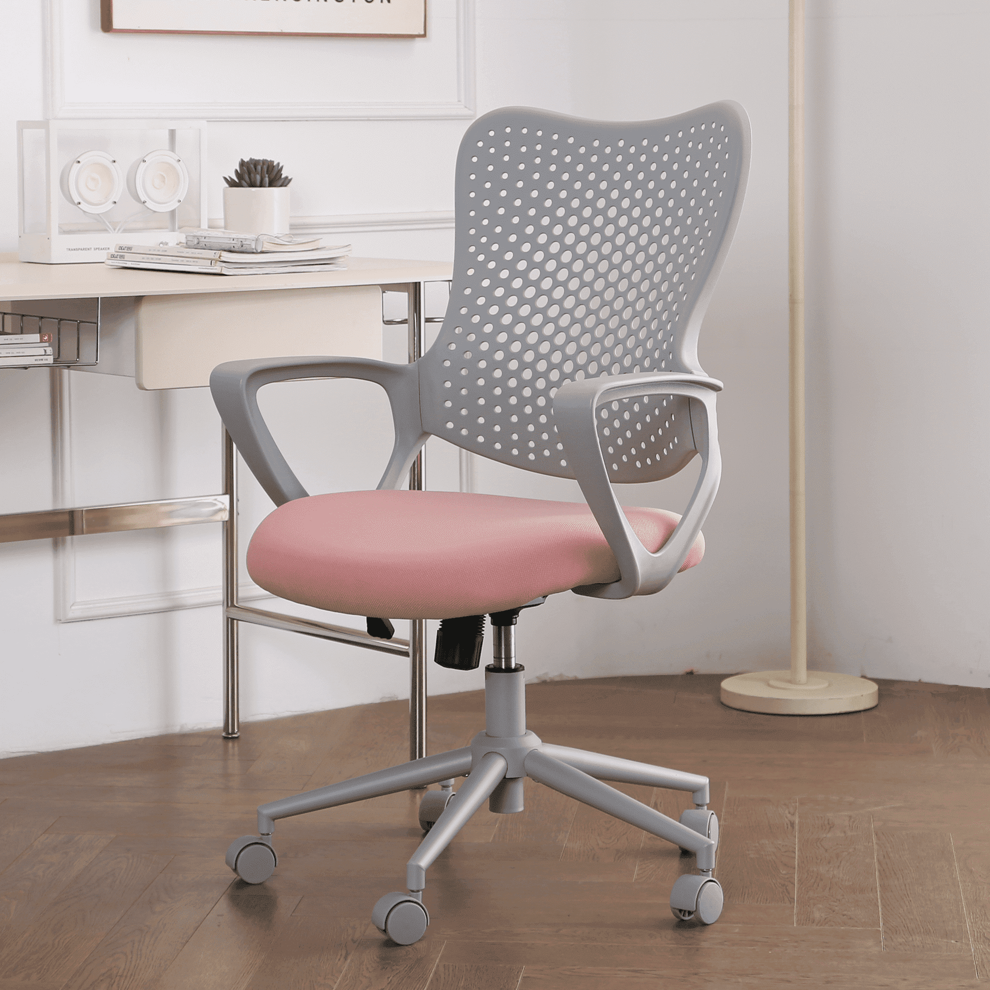 ENYLAY Ergonomic Office Chair, Breathable Mesh Computer Desk Chair with Armrests & Rolling Swivel, Butterfly Back Design Task Chair for Home Office, Adults Teens (Pink)