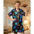 thumbnail image 2 of Fiodrimy Boys Pajamas Big Boys Satin PJS Set Summer Short Sleeve Button Down Kids Silky Pajama Lounge Sleepwear Size 8-14, 2 of 6