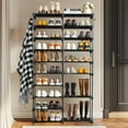 thumbnail image 5 of 2-Column Tall Shoe Rack for Front Door Entrance, 10 Tier Metal Large Floor Free Standing Shoes Boots Sneaker Handbag Display Shelf with Hooks, 30-40 Pairs Shoes Storage Organizer, 5 of 12