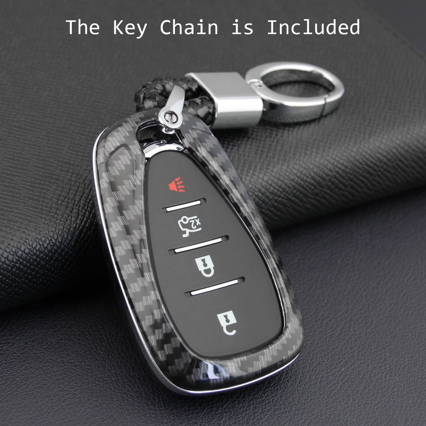 for Chevy Key Fob Cover, ABS Carbon Fiber Pattern Car Key Case Protector for 2016- 2020 2023 2024 Chevrolet Malibu Cruze Camaro Traverse Volt Trax Equinox Blazer with Keychain